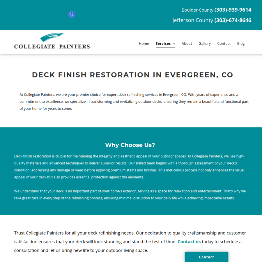 Screenshot of the Collegiate Painters website