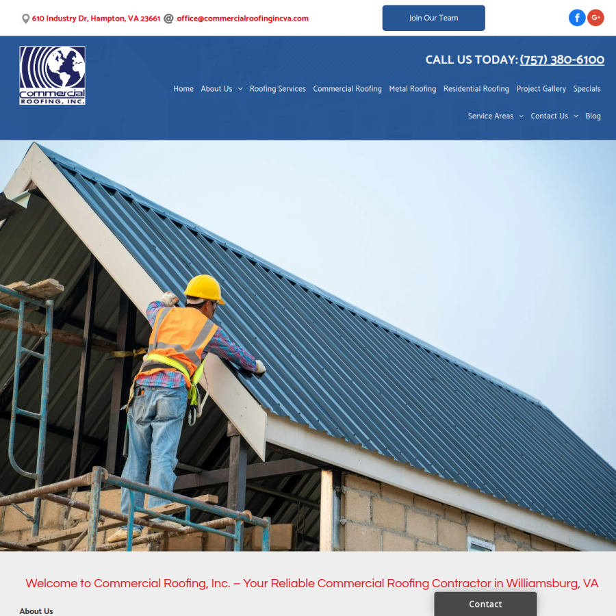 Screenshot of the Commercial Roofing Inc website