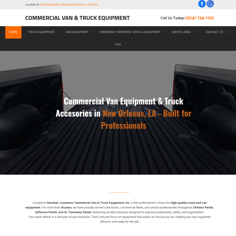 Screenshot of the Commercial Van & Truck Equipment website