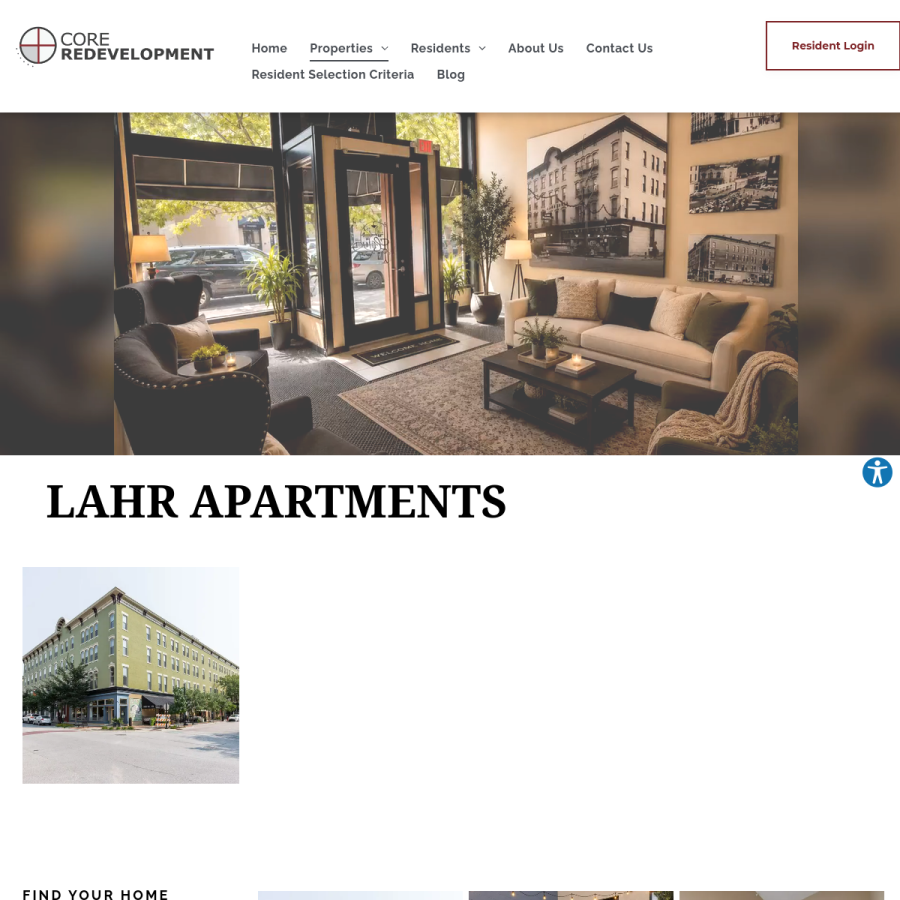 Screenshot of the Core Redevelopment website