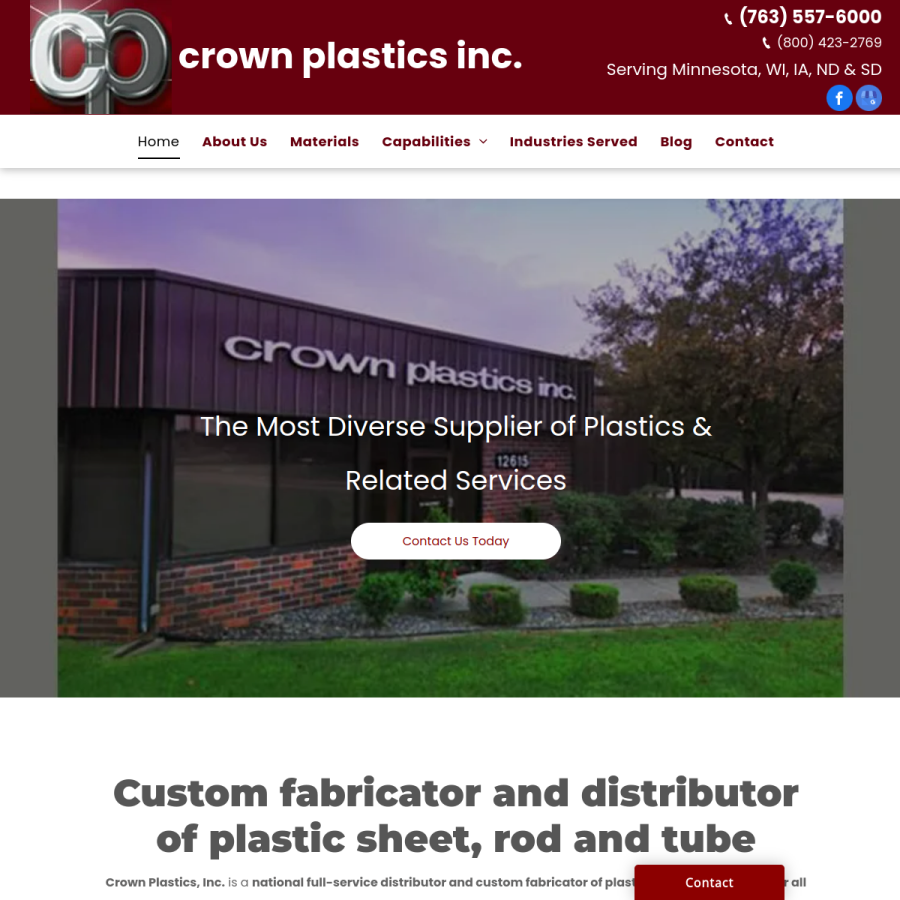 Screenshot of the Crown Plastics Inc website