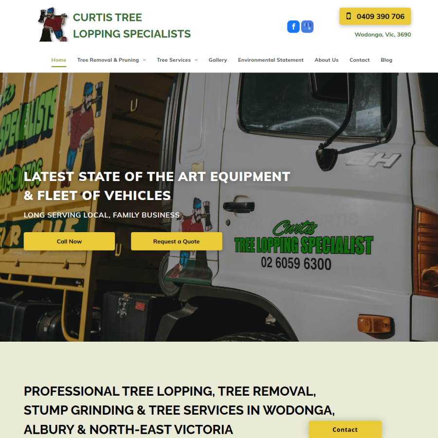 Screenshot of the Curtis Tree Lopping Specialists website