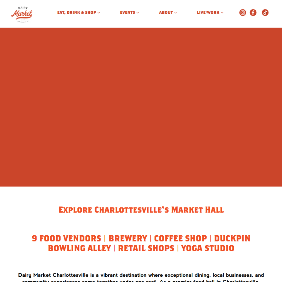 Screenshot of the Dairy Market Charlottesville website
