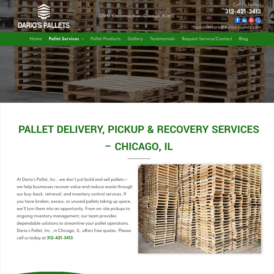 Screenshot of the Dario's Pallets website
