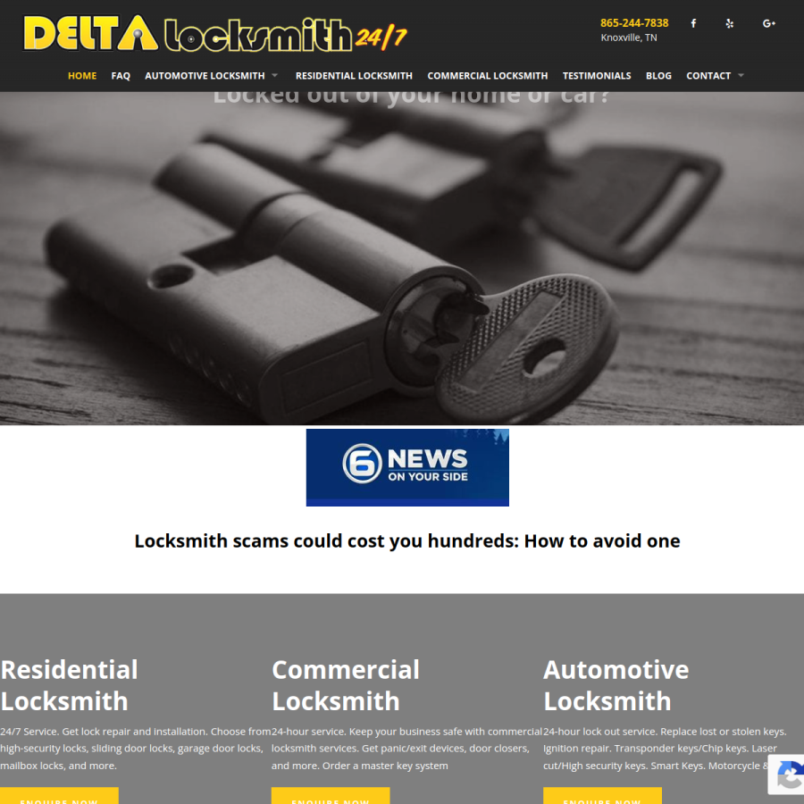 Screenshot of the Delta Locksmith TN website