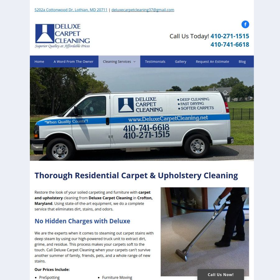 Screenshot of the Deluxe Carpet Cleaning website