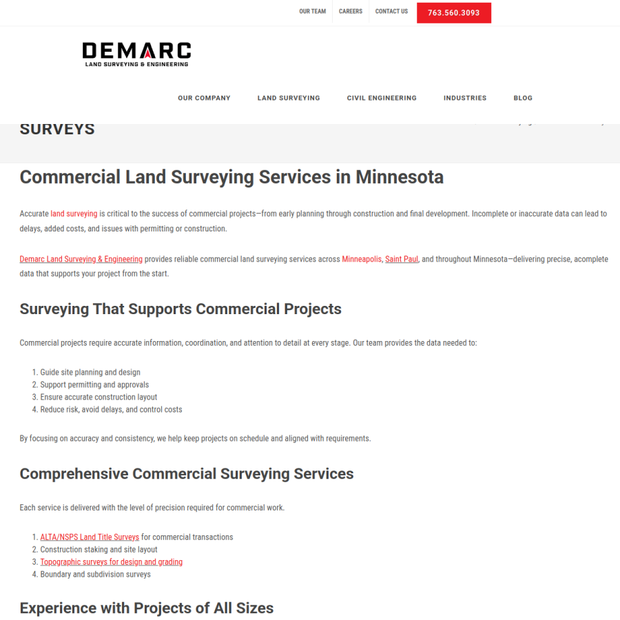 Screenshot of the Demarc / Lot Surveys Co. website