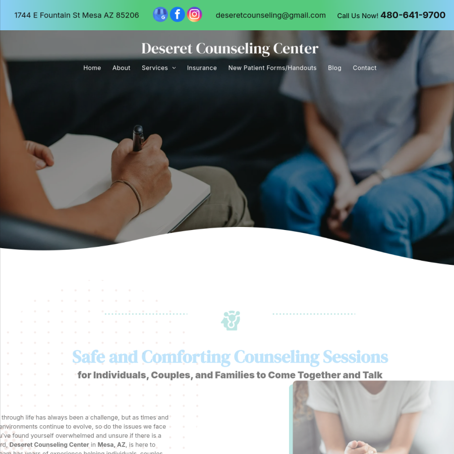 Screenshot of the Deseret Counseling Center website