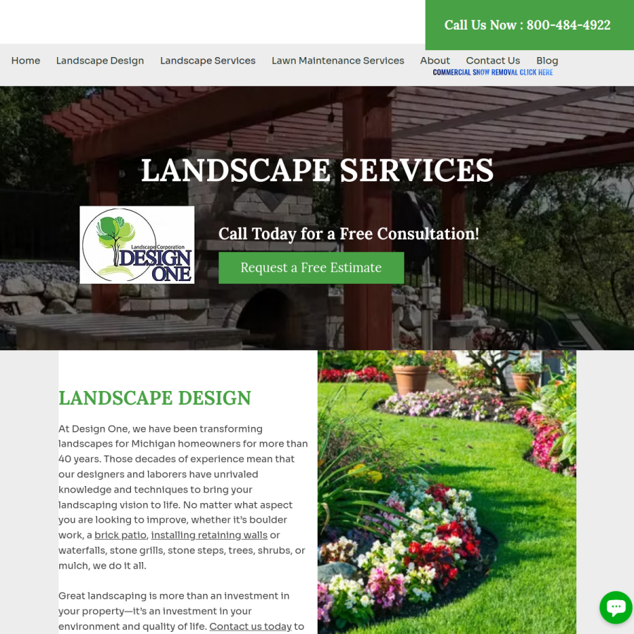 Screenshot of the Design One Landscaping Corp. website