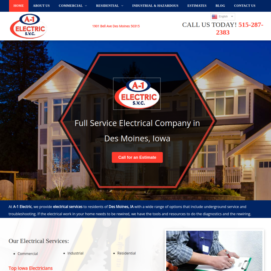 Screenshot of the A-1 Electric website