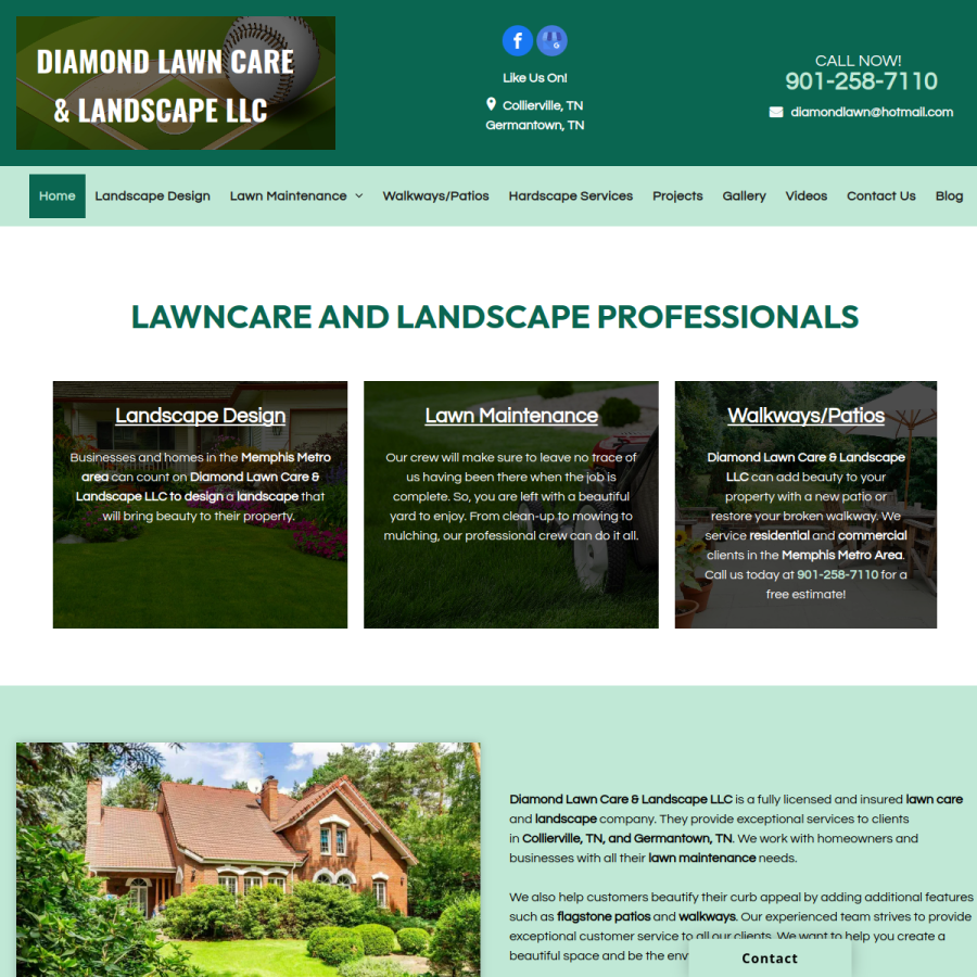 Screenshot of the Diamond Lawn Care & Landscape LLC website