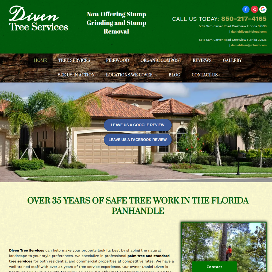 Screenshot of the Diven Tree Services website