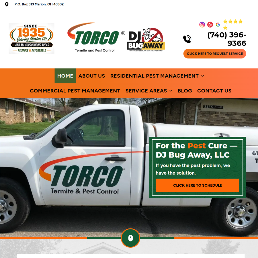Screenshot of the D/J Bug Away, LLC website