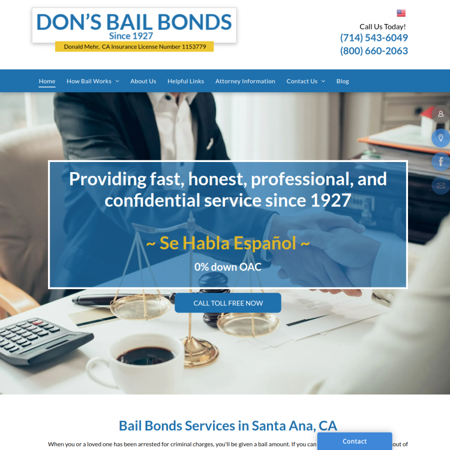 Screenshot of the Don's Bail Bonds website