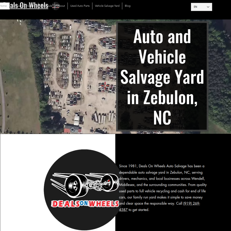 Screenshot of the Deals On Wheels Auto Salvage website