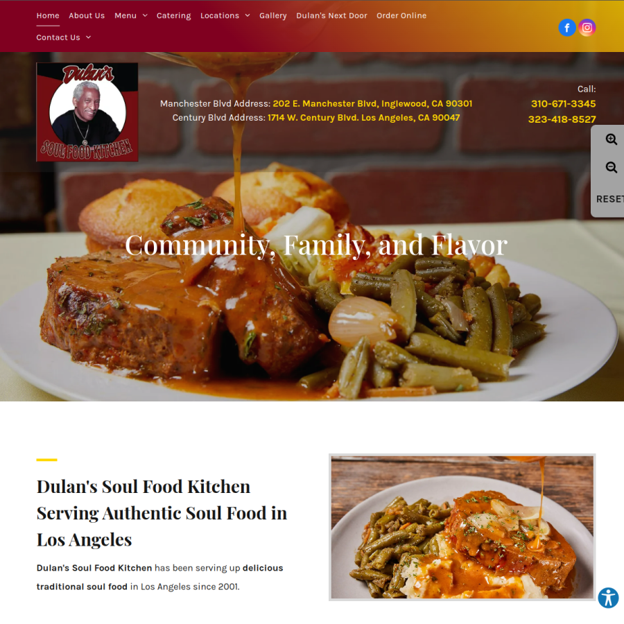 Screenshot of the Dulan's Soul Food Kitchen website