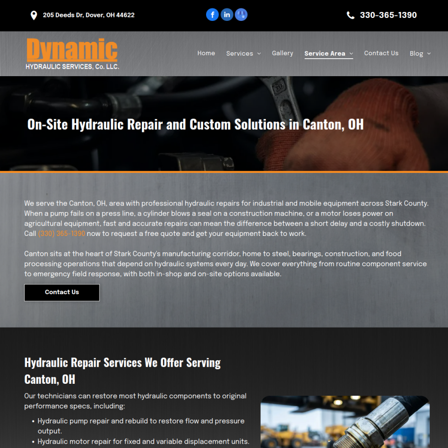 Screenshot of the Dynamic Hydraulic Services Company LLC website