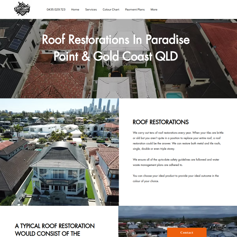 Screenshot of the East Coast Roof Restorations website