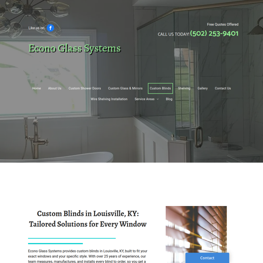 Screenshot of the Econo Glass Systems website