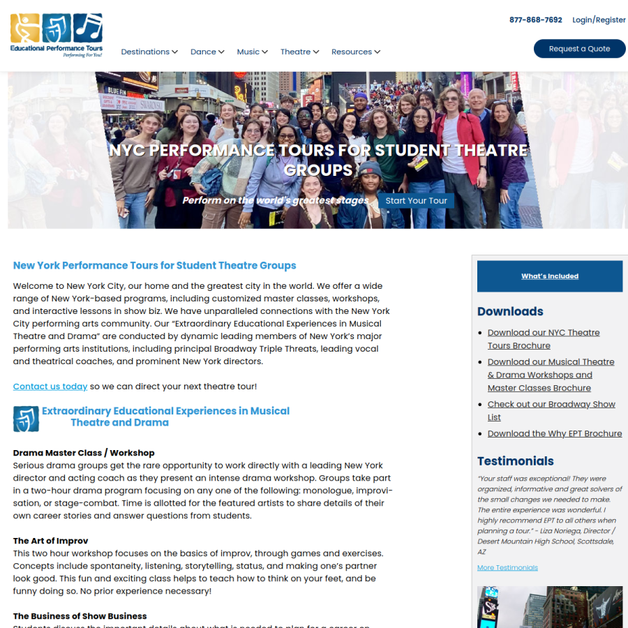 Screenshot of the Educational Performance Tours website