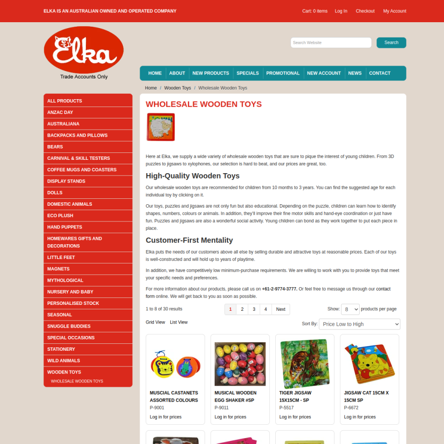 Screenshot of the Elka website