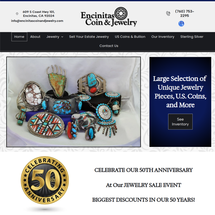 Screenshot of the Encinitas Coin & Jewelry website