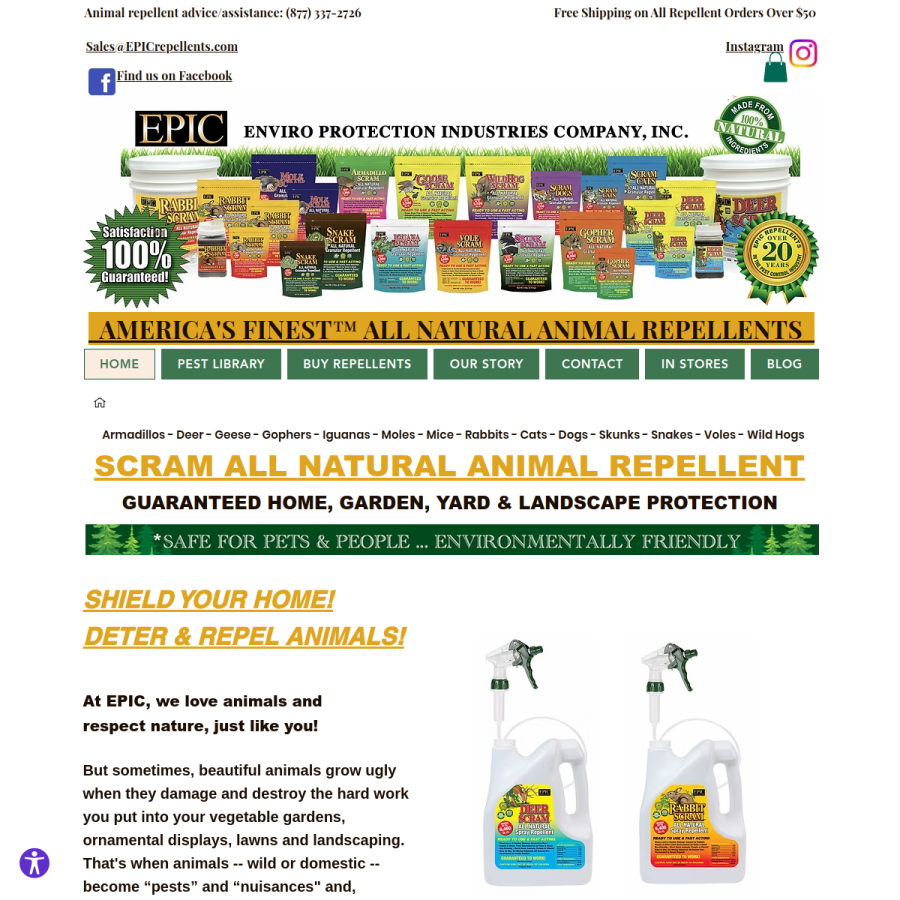 Screenshot of the EPIC Repellents website
