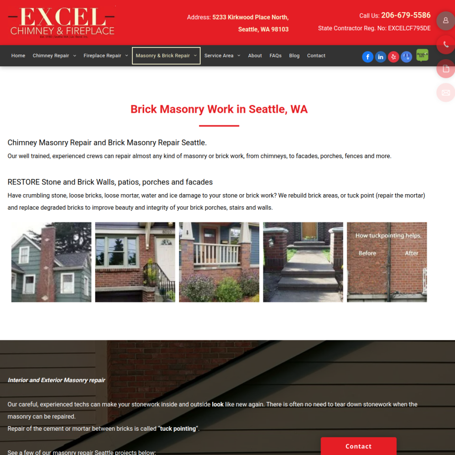 Screenshot of the Excel Chimney and Fireplace Service website