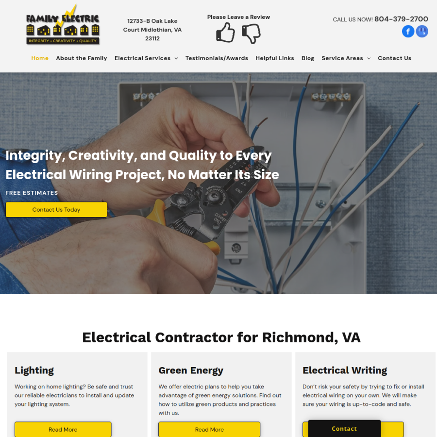 Screenshot of the Family Electric Inc website