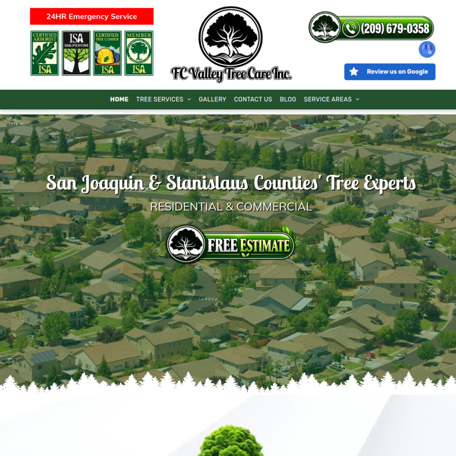 Screenshot of the FC Valley Tree Care Inc. website