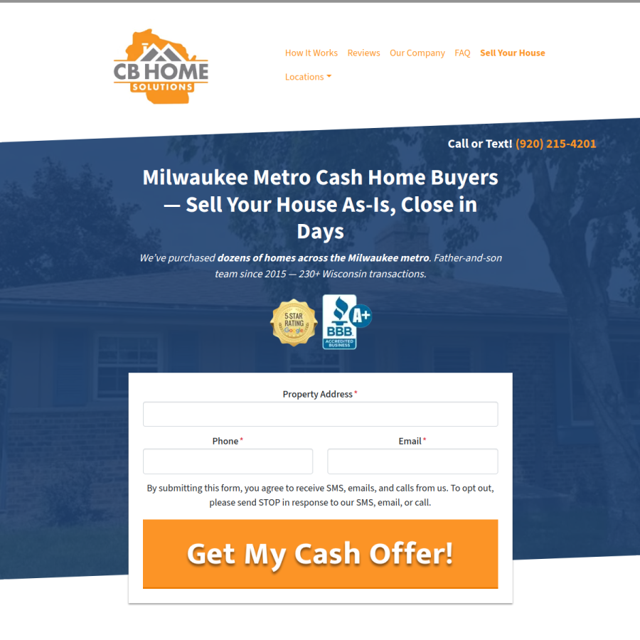 Screenshot of the CB Home Solutions - We Buy Houses - Sell My House Fast website