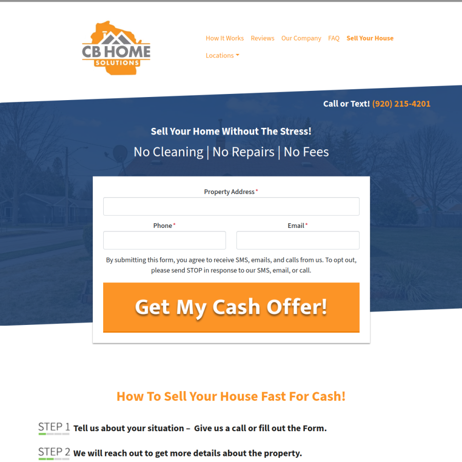 Screenshot of the CB Home Solutions - We Buy Houses - Sell My House Fast website