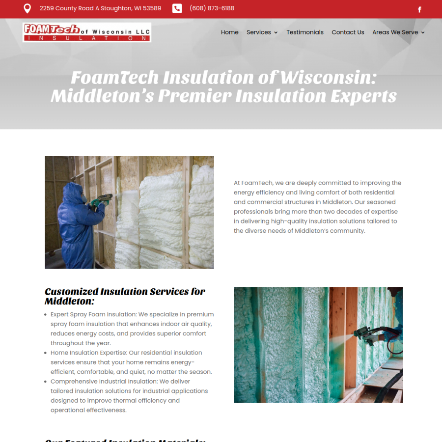 Screenshot of the FoamTech Insulation of Wisconsin LLC website