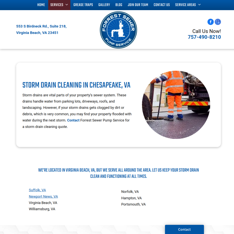 Screenshot of the Forrest Sewer Pump Service website