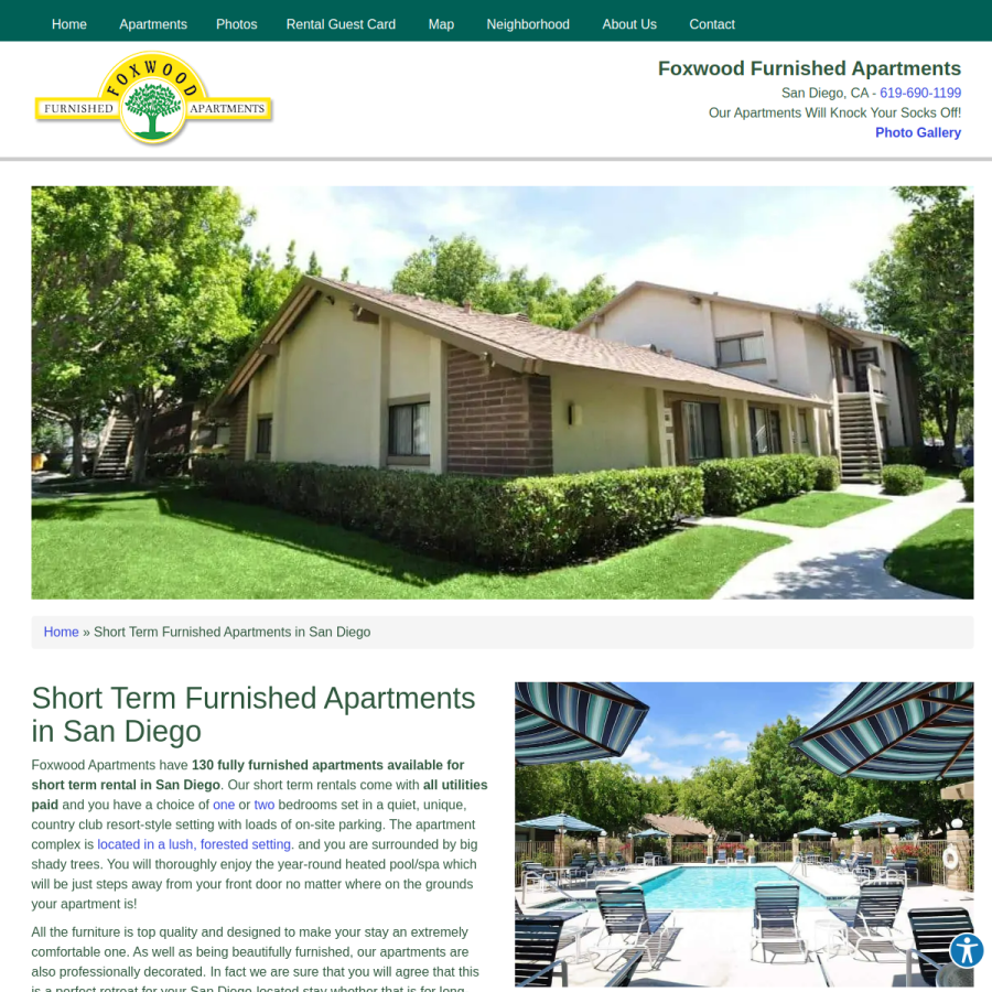 Screenshot of the Foxwood Corporate Apartments website