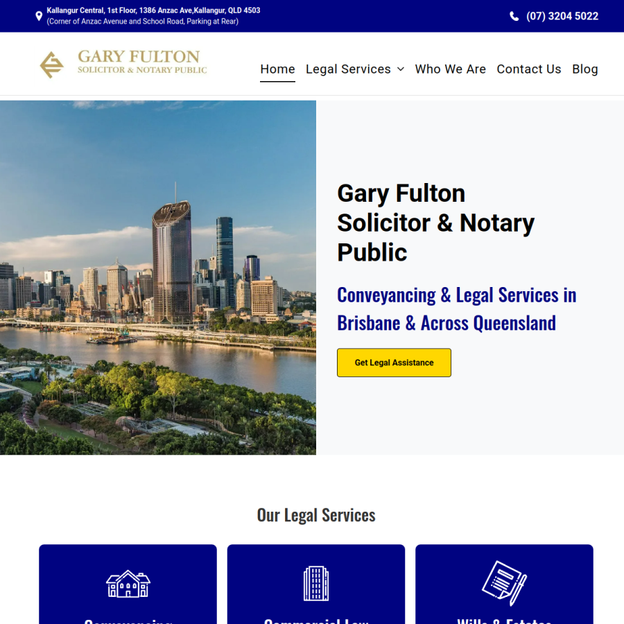 Screenshot of the Gary Fulton Solicitor & Notary Public website