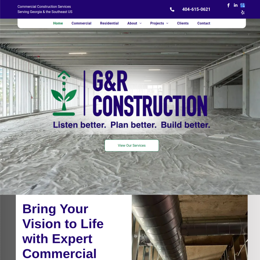 Screenshot of the G&R Construction website