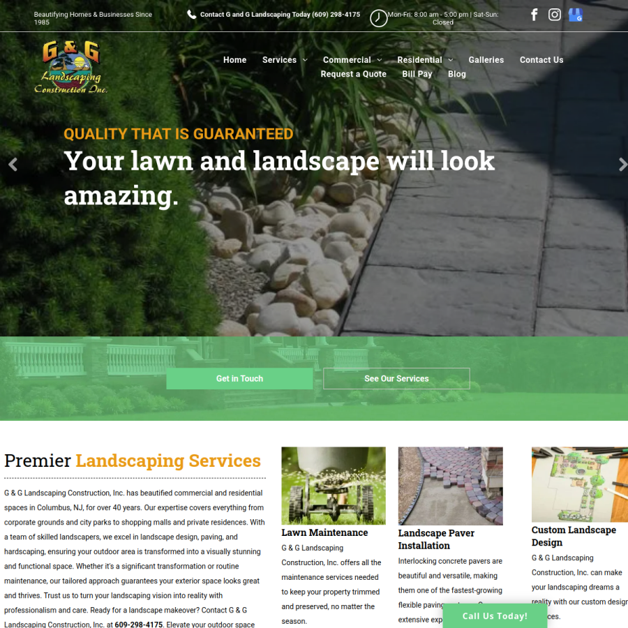 Screenshot of the G & G Landscaping Construction website
