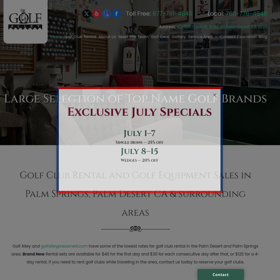 Screenshot of the Golf Alley website