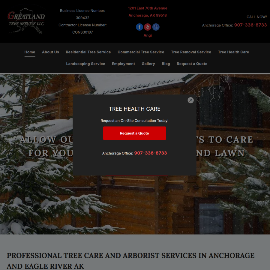 Screenshot of the Greatland Tree Service website