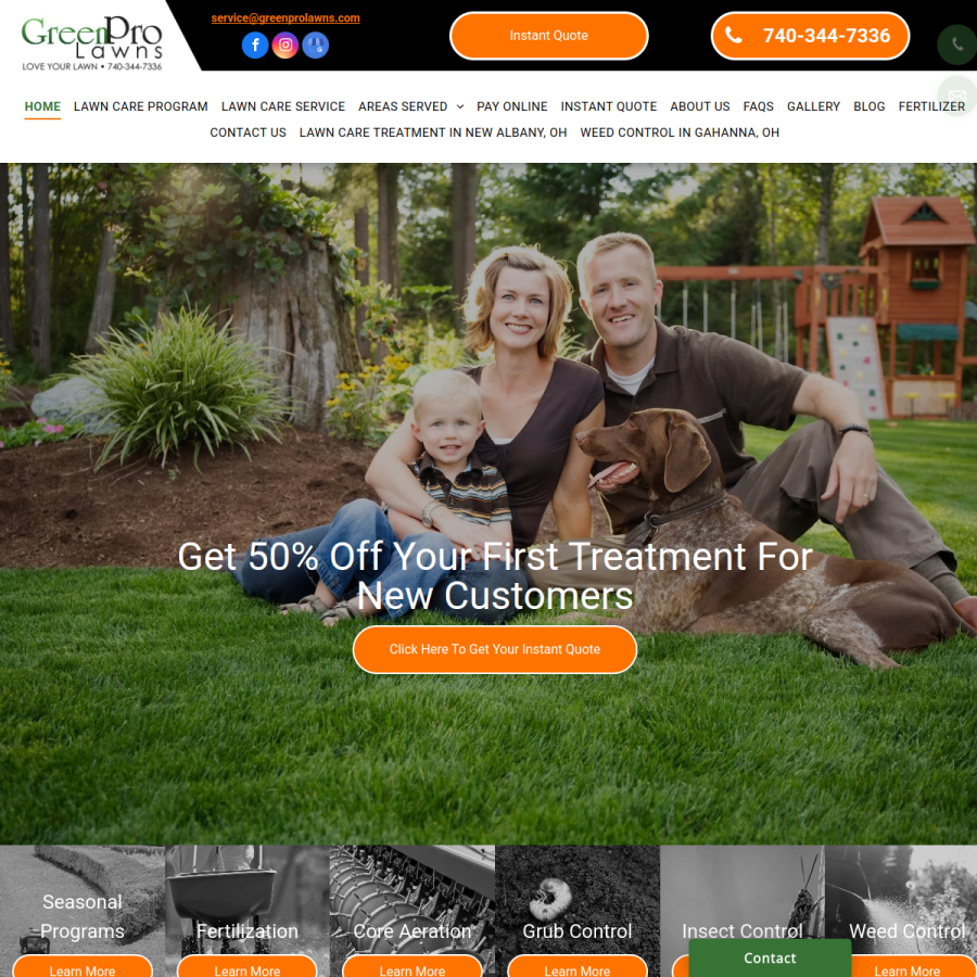 Screenshot of the Green Pro Lawns website