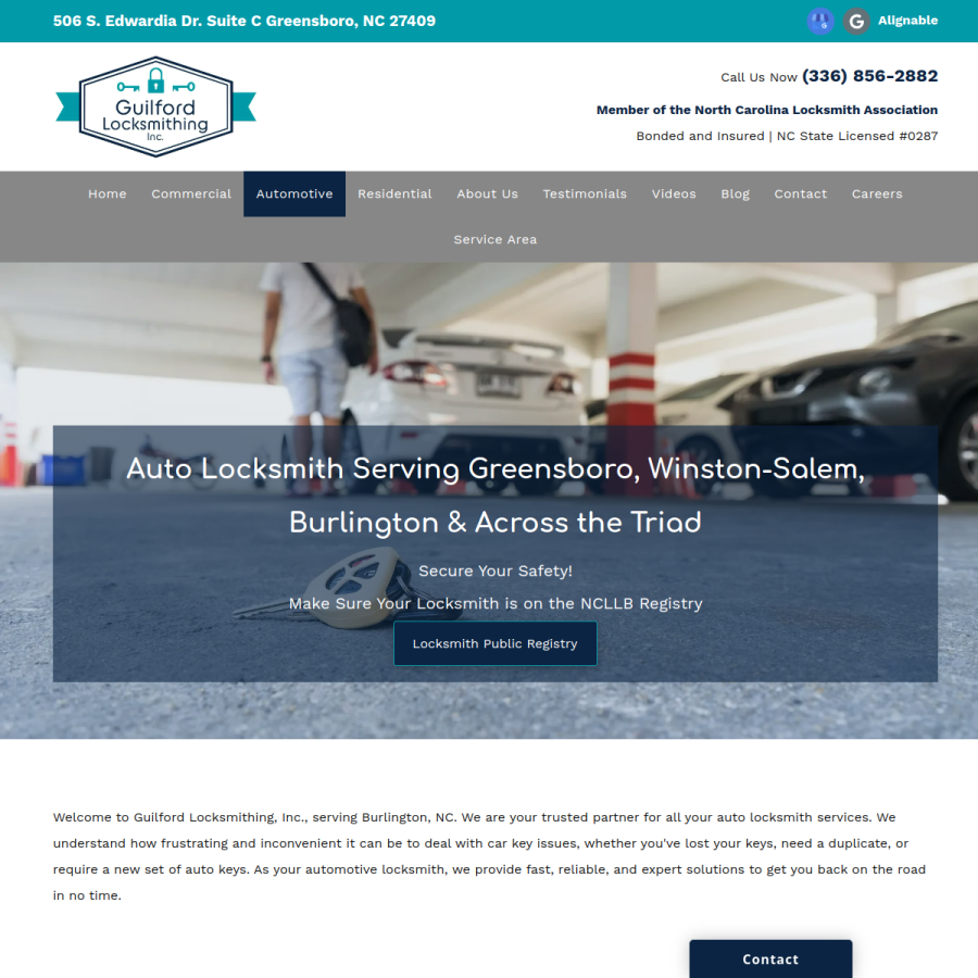 Screenshot of the Guilford Locksmithing, Inc. website