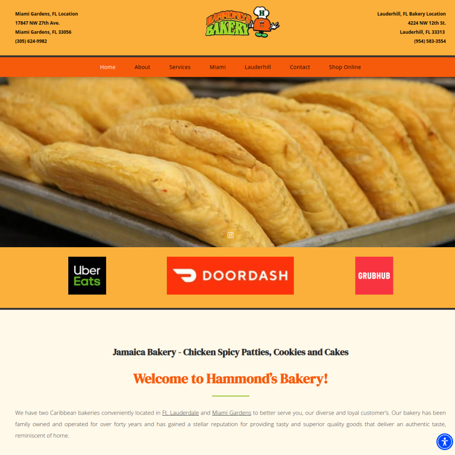 Screenshot of the Hammond’s Bakery website
