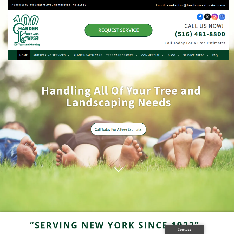 Screenshot of the Harder Tree and Landscape Service website