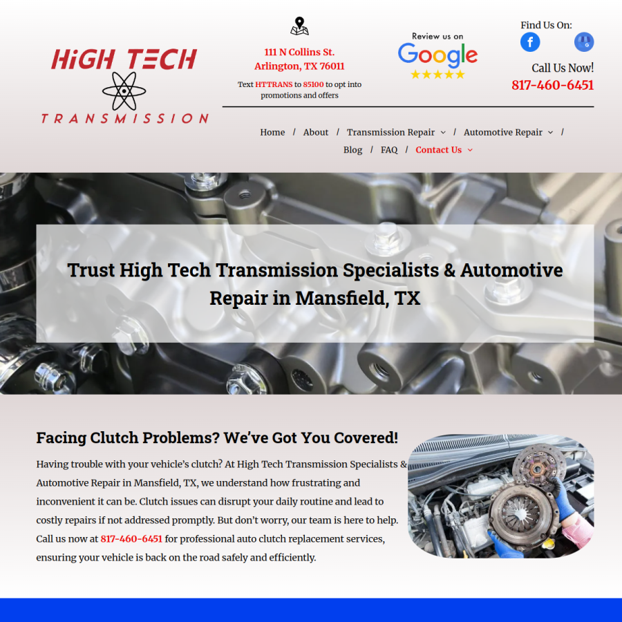 Screenshot of the High Tech Transmission Specialists website