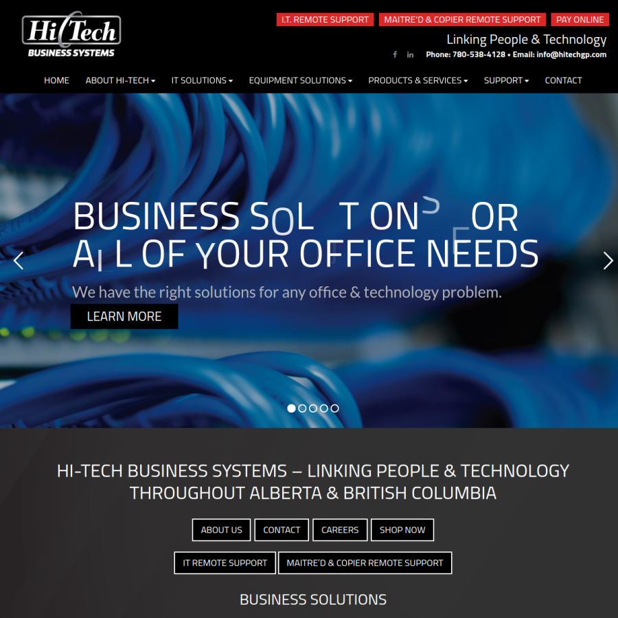 Screenshot of the Hi-Tech Business Solutions website