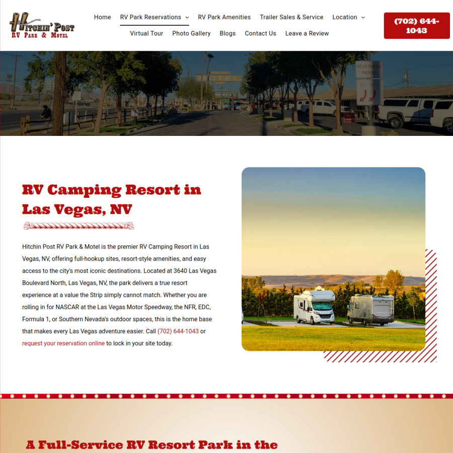 Screenshot of the Hitchin' Post RV Park & Motel website
