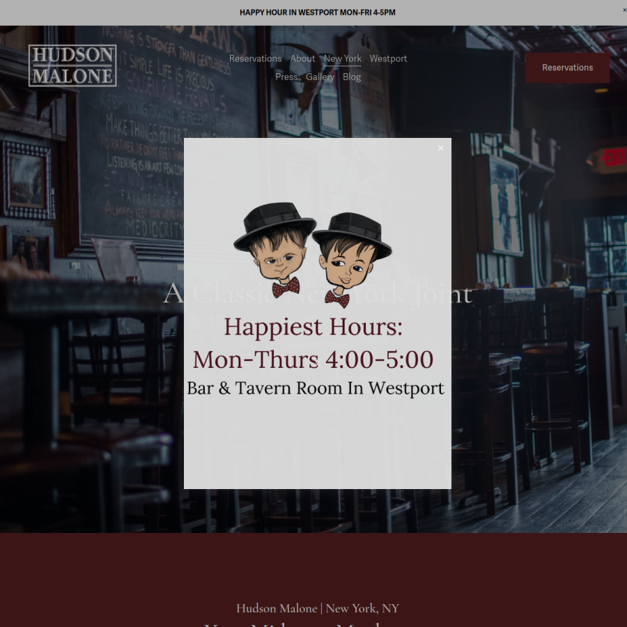 Screenshot of the Hudson Malone: A New York Joint website