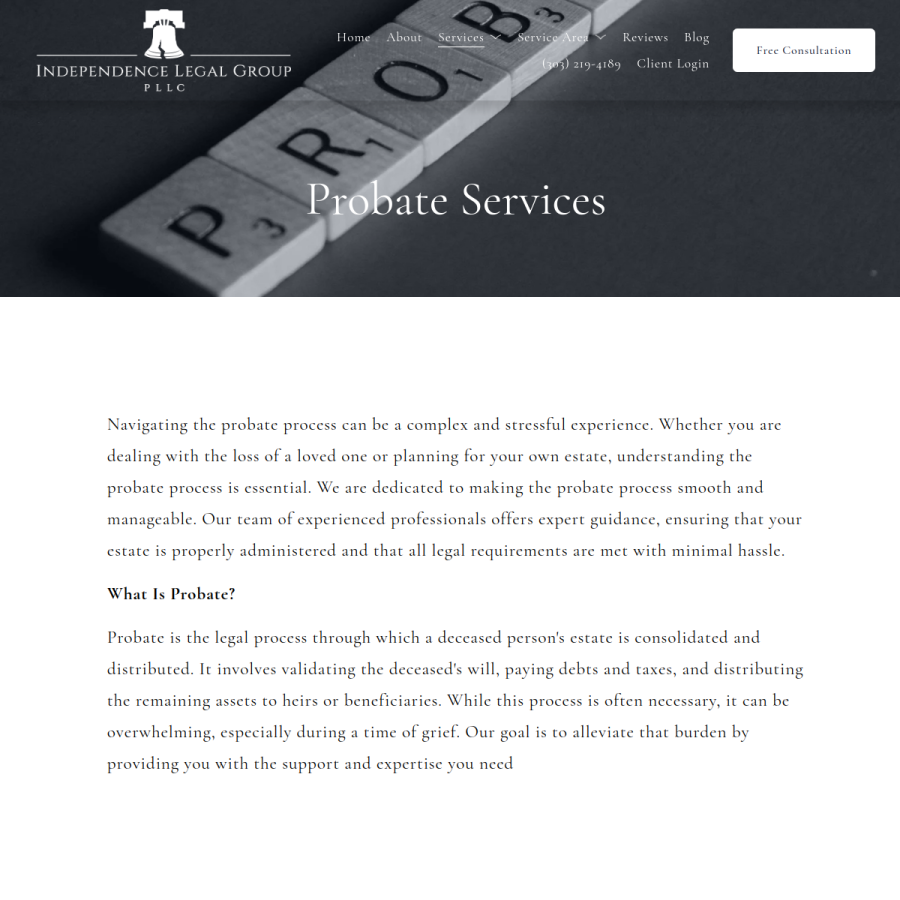Screenshot of the Independence Legal Group PLLC website