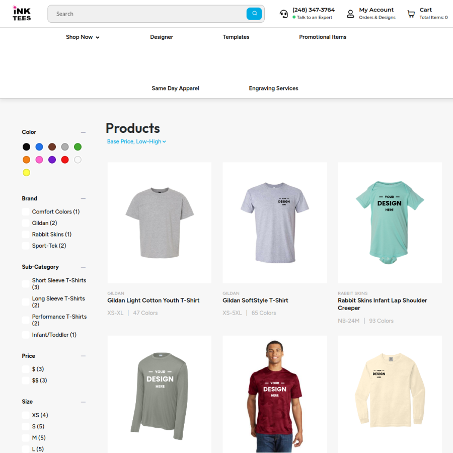 Screenshot of the Ink Tees Custom T-Shirts website